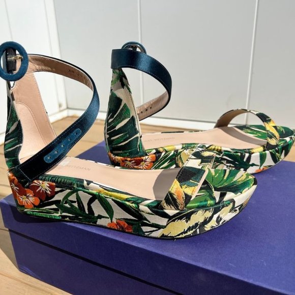 STUART WEITZMAN Tropical Green Wedge Sandals - Picture 2 of 6